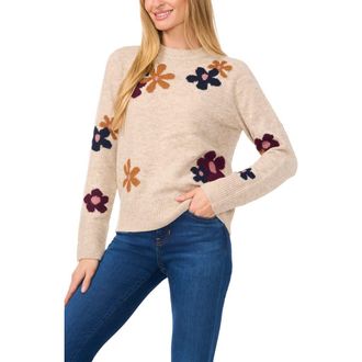 CeCe by Cynthia Steffe Floral Crewneck Sweater in Oatmeal at Nordstrom Rack, Size Medium