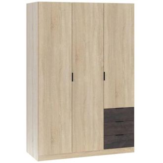 Dmora Guardaroba 3 ante Apaches, Armadio per camera da letto 3 cassetti, Mobile con barra appendiabiti e 3 ripiani, 121x52h180 cm, Rovere e Ossido