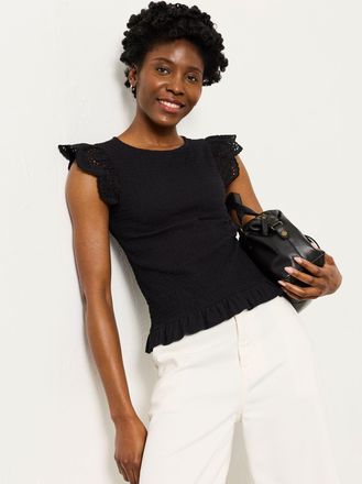 Fat Face FatFace Betty Black Shirred Top