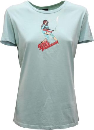 Pinko T-Shirts, female, Green, XS, Distressed Horoscope T-shirt Green Aqua