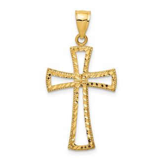 Diamond2Deal 14k Yellow Gold Diamond-Cut Cross Pendant