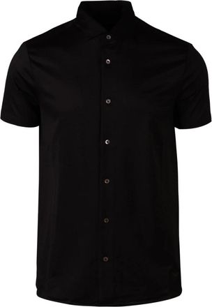 Emporio Armani Zwarte Jersey Klassieke Korte Mouw Shirt - Heren - Korte mouwen Overhemden - Zwart - 3XL - Katoen - Overhemden