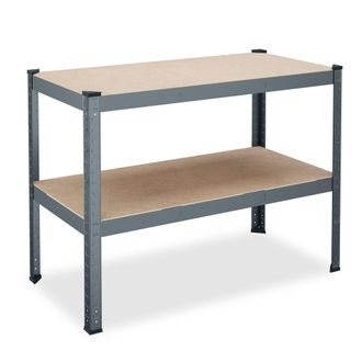 Relaxdays Relaxdays - Banco De Trabajo, Para Hasta 150 Kg, Mesa Taller, 2 Niveles Ajustables, 90x120x60 Cm, Acero Y Mdf, Antracita