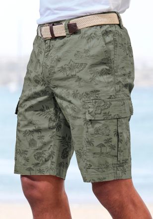 John Devin Cargoshorts JOHN DEVIN, Herren, Gr. 32, N-Gr, gr&uuml;n (khaki bedruckt), Web, Obermaterial: 97% Baumwolle, 3% Elasthan, bedruckt, regular fit kurz, Hosen 