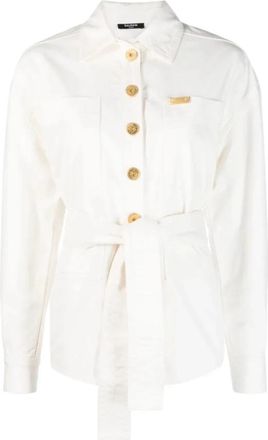 Balmain 2 stuks denim overshirt met riem - Dames - Spijkerjassen - Wit - 2XL - Denim - Jassen