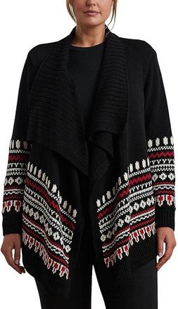 Lauren Ralph Lauren Plus Size Fair Isle Cotton Shawl-Collar Cardigan Womens Sweater Black/Cream/Red : 2X