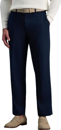 Haggar Mens Premium No Iron Khaki Classic Fit Expandable Waist Flat Front Pant Reg. and Big & Tall Sizes, Dark Navy, 42W x 29L