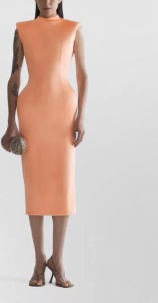 MUGLER midi dress structured shoulders high neckline