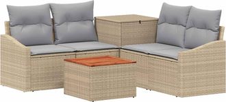 vidaXL Juego De Sof&aacute; 6 Uds. Beige Y Gris Claro Rat&aacute;n Sint&eacute;tico Y Acero Vidaxl