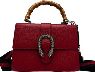 Gucci Dionysus Bamboo Top Handle Bag Leather Red Leather Handbag (Pre-Owned)