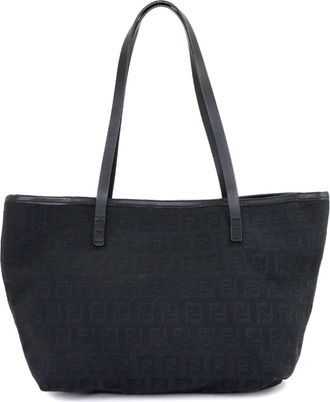 Fendi Black Canvas Leather Handbag Tote Bag (Pre-Owned)