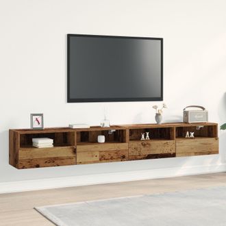 Berkfield Home TV Wall Cabinets 2 pcs Old Wood 100x30x30 cm Engineered Wood in Brown | Size: 100 x 30 x 30 cm