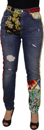 Dolce & Gabbana Womens Blue Patchwork High Waist Denim Jeans Clothing
