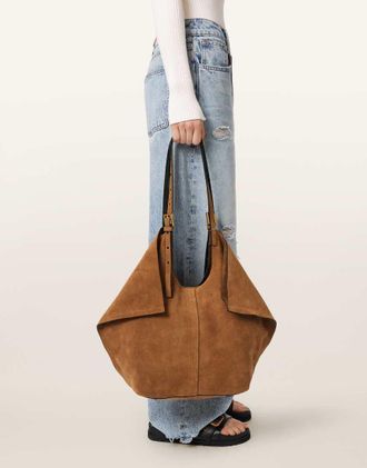 AllSaints Ara - Maxi borsa in pelle scamosciata marrone