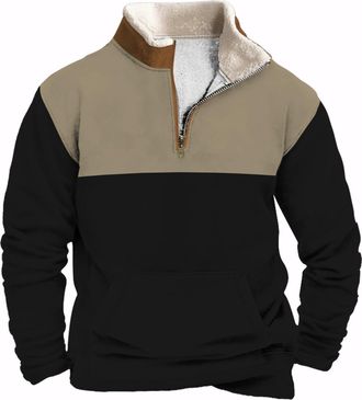 Generic Mens Quarter Zipper Sherpa Sweatshirts 2024 Fluffy Fleece Pullover Slim Fit Stand Collar Plus Size Tactical Jacket (UK, Alpha, 3XL, Regular, Regular, 