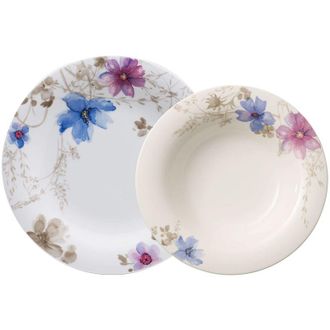 Villeroy & Boch Mariefleur Gris Basic Servizio da Tavola per 6 Persone, 12 Pezzi, Porcellana Premium, Bianco/Multicolore