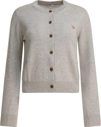 Maison Kitsun&eacute; Grijze Gebreide Baby Fox Cardigan - Dames - Vesten - Grijs - XS - Wol - Truien & Vesten
