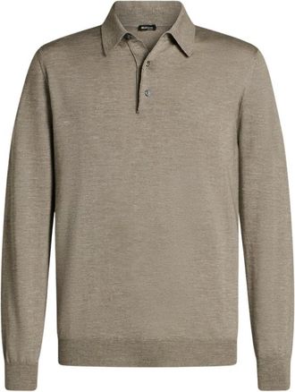 Kiton Lichtgewicht Gebreid Poloshirt met Lange Mouwen - Heren - Ronde hals truien - Grijs - L - Truien & Vesten