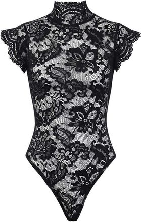 Generic Lace Bodysuit with Super Sexy on The Back High Neck Thong Briefs Rose Kimono Sequin (Black, XL)