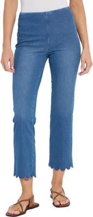 Lyss&eacute; Sage Scallop Hem Pull-On Ankle Bootcut Knit Jeans in Mid Wash at Nordstrom, Size X-Small
