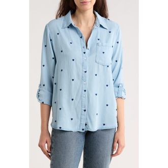 T Tahari Embroidered Chambray Button-Up Shirt in Light Chambray at Nordstrom Rack, Size X-Small