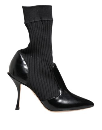 Dolce & Gabbana Black Stretch Stilettos Booties Socks Womens Shoes