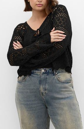 City Chic Love Open Stitch Cardigan in Black at Nordstrom, Size Xxl