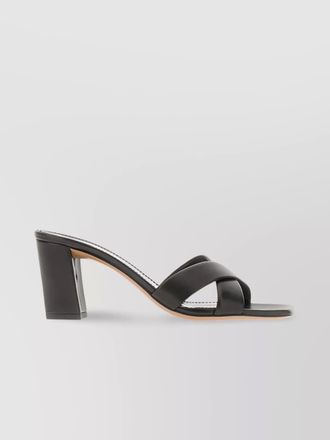 PARIS TEXAS leather block heel cross strap mules