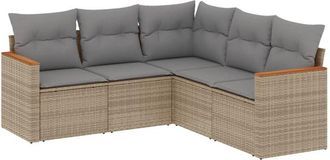 vidaXL Juego De Sof&aacute;s Jard&iacute;n Con Cojines 5 Pzas Rat&aacute;n Sint&eacute;tico Beige Vidaxl