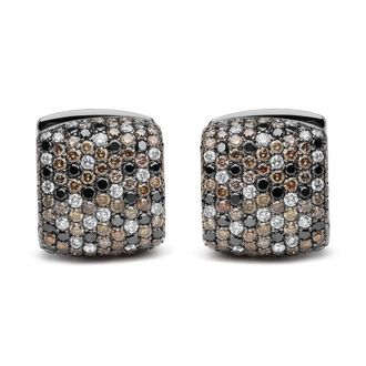 House of Brilliance Black Rhodium Plated 18K White Gold 12 5/8 Cttw Multi Color Diamond Square Domed Huggie Hoop Earrings