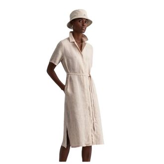 GANT Linnen Chambray Overhemdjurk - Dames - Shirt Kleedjes - Beige - XS - Linnen - Kleedjes