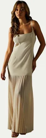 Misspap Square Neck Pleated Chiffon Maxi Dress in Nude at Nordstrom, Size 12