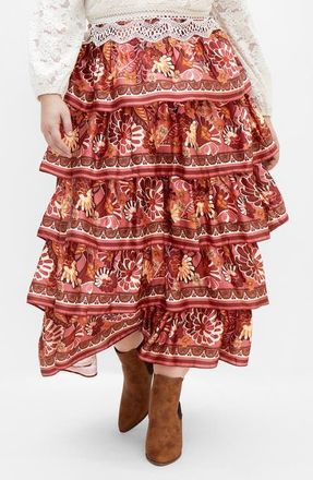 City Chic Allie Floral Tiered Skirt in Rose Print at Nordstrom, Size Xxs