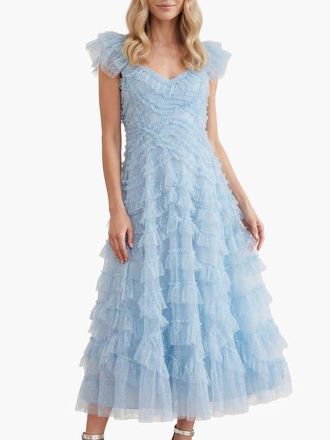 Needle & Thread Lola Backless Ballerina Dress in Aqua at Nordstrom, Size 14