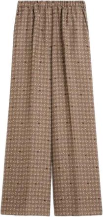Max Mara MXM Vischio Gedrukte Zijden Broek - Dames - Wijde Broeken - Bruin - XS - Broeken