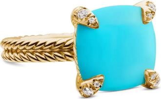 David Yurman Anello Châtelaine in oro giallo 18kt con turchese e diamanti (11mm)