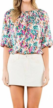 THML Clothing Arlington Floral Inspired Top In Teal