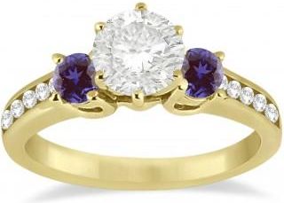 Allurez Three-Stone Diamond Engagement Ring with Lab Alexandrites in 14k Yellow Gold (0.45 ctw)
