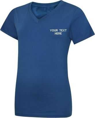 Generic Personalised Embroidered Your Text UC319 Ladies Classic V Neck T Shirt, Work Wear Any Text Ladies Tee Top (Royal, 2XL)