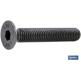 cofan Din-7991 C-10.9 M-10 X 100 N Caja 50 Unid., Tornillo Allen Din 7991 Cabeza Avellanada Y Plana, Con Hex&aacute;gono Interior, Clase 10.9, Acabado Negro. Medid