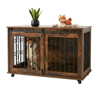 Relaxdays Jaula Para Perros Relaxdays, Mueble-jaula Con Estante Y Ruedas, 2 Puertas, Hbt: 64 X 100 X 59 Cm, Marr&oacute;n/negro