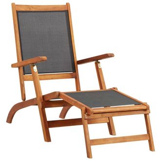 Berkfield Home Outdoor Deck Chair Solid Acacia Wood & Textilene in Brown