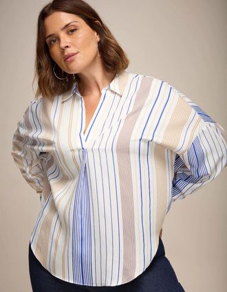 Live Unlimited London Womens White Multi Stripe Chuck - On Shirt - Size: 12