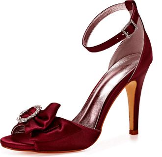 Generic Wedding Shoes Womens Stiletto Sandals Bridal Open Toe Sexy High Heels for Party Wedding Dress Daily Wear Shoes 10.5Cm,Burgundy,3 UK