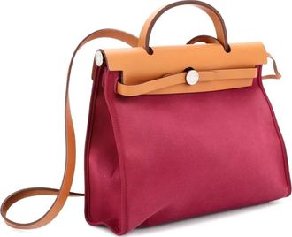 Herm&egrave;s Herbag Zip Leather and Toile 31 shoulder bag - women - Calf Leather/Leather/Fabric - One Size - Brown