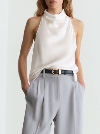 Reiss Hammered-silk Cowl-neck Top, 18
