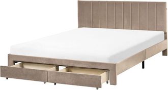 Beliani Bed with Storage Drawers Velvet LONZAC 160 x 200 cm (EU King Size) Taupe