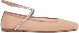 Amina Muaddi Ane crystal-embellished ballerina shoes - women - Lamb Skin/Mesh/Mesh/Lamb Skin/Leather/Rubber - 39.5 - Neutrals