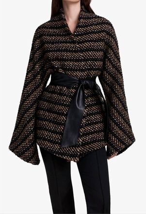 Smythe Belted Wrap Jacket In Black/tan