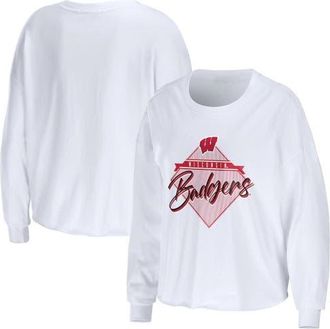 WEAR by Erin Andrews Womens WEAR by Erin Andrews White Wisconsin Badgers Diamond Long Sleeve Cropped T-Shirt at Nordstrom, Size Xx-Large